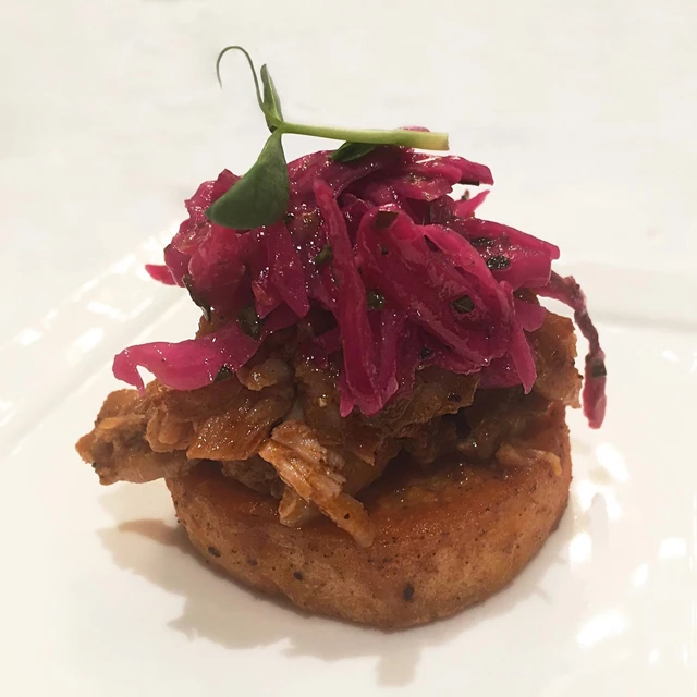 Sweet and Spicy Chicken on Sweet Potato with Red Cabbage Slaw